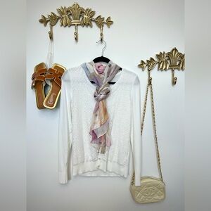 Set White Lace-Front Cardigan with Pastel Scarf set 
Ptp 21”